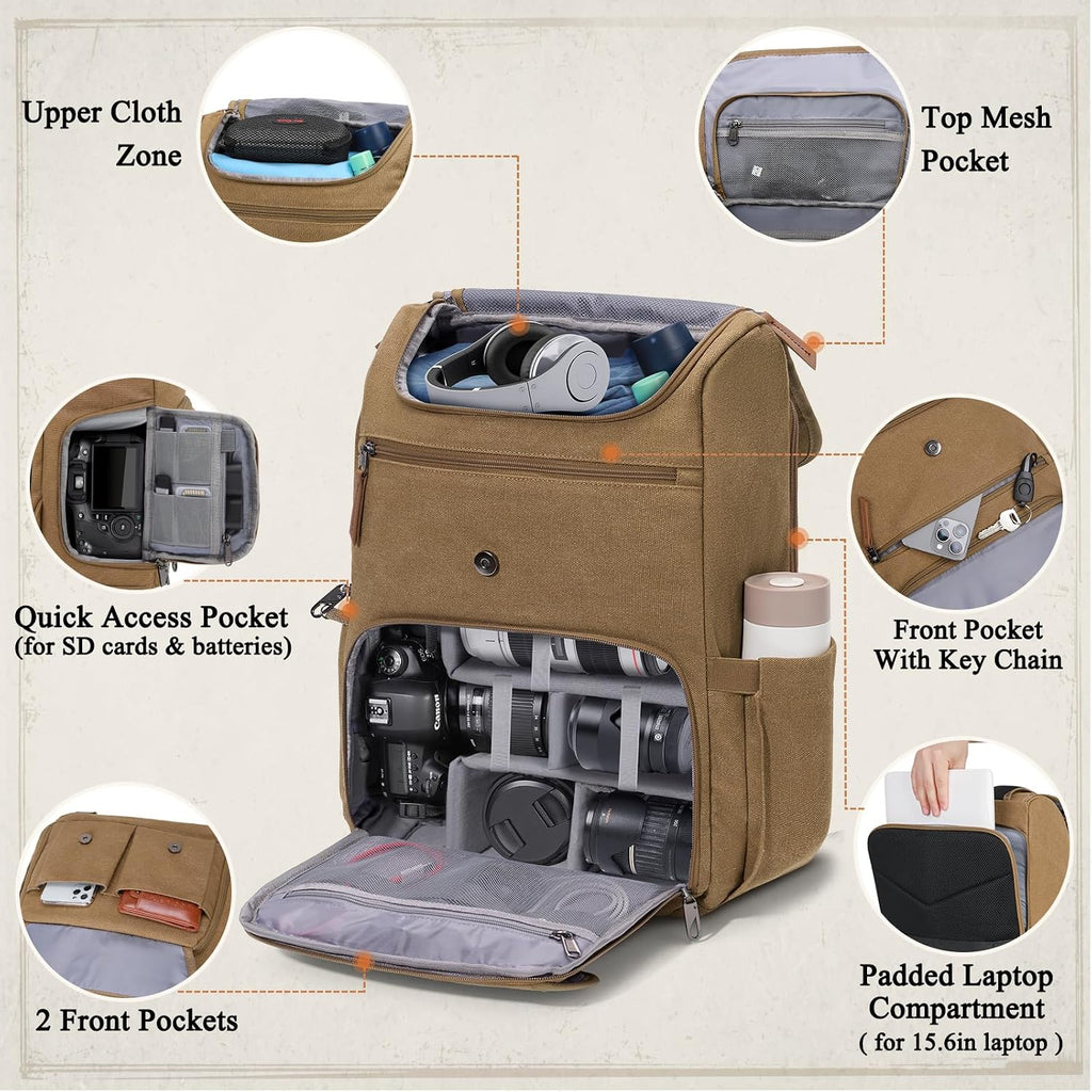 RAINSMORE Camera Backpack, DSLR SLR Mirrorless Camera Bag for Photographer