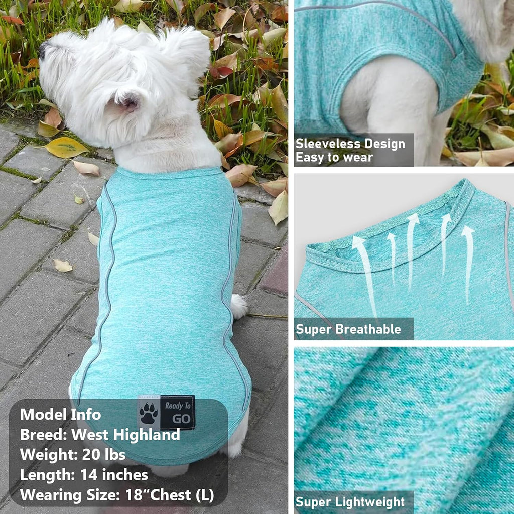 KYEESE 2Pack Reflective Dog Shirt, Lightweight Sun Protection Dog T Shirts for Small Dogs Boy, Breathable Sleeveless Pet Tank Top Summer Dogs Clothes for Night Walking Outdoor, Lake Blue+Blue, M