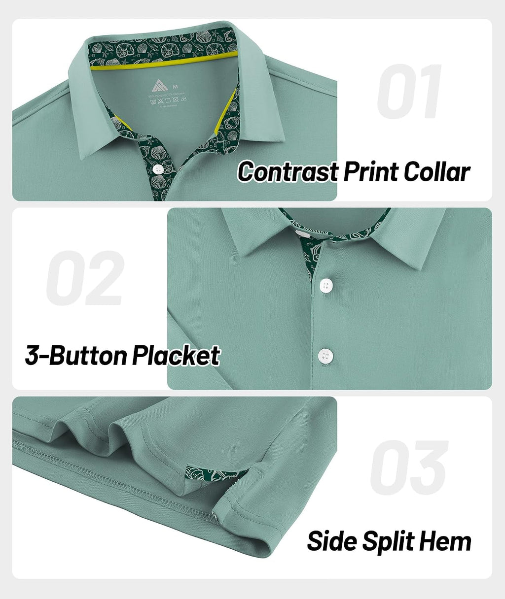 ZITY Golf Shirts for Men Short Sleeve Moisture Wicking Solid Performance Designed Print Collared Casual Polo Shirt