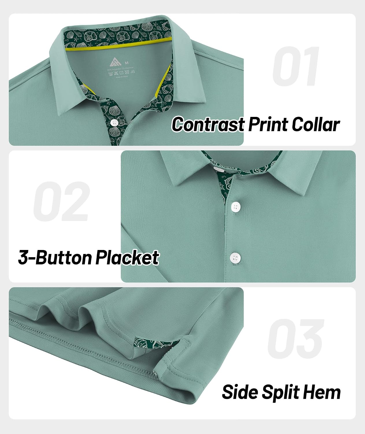 ZITY Golf Shirts for Men Short Sleeve Moisture Wicking Solid Performance Designed Print Collared Casual Polo Shirt