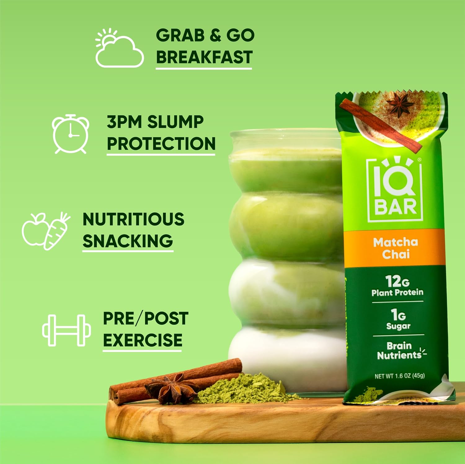 IQBAR Clean Protein Bars, Low Sugar Keto, Matcha Chai 36-Count