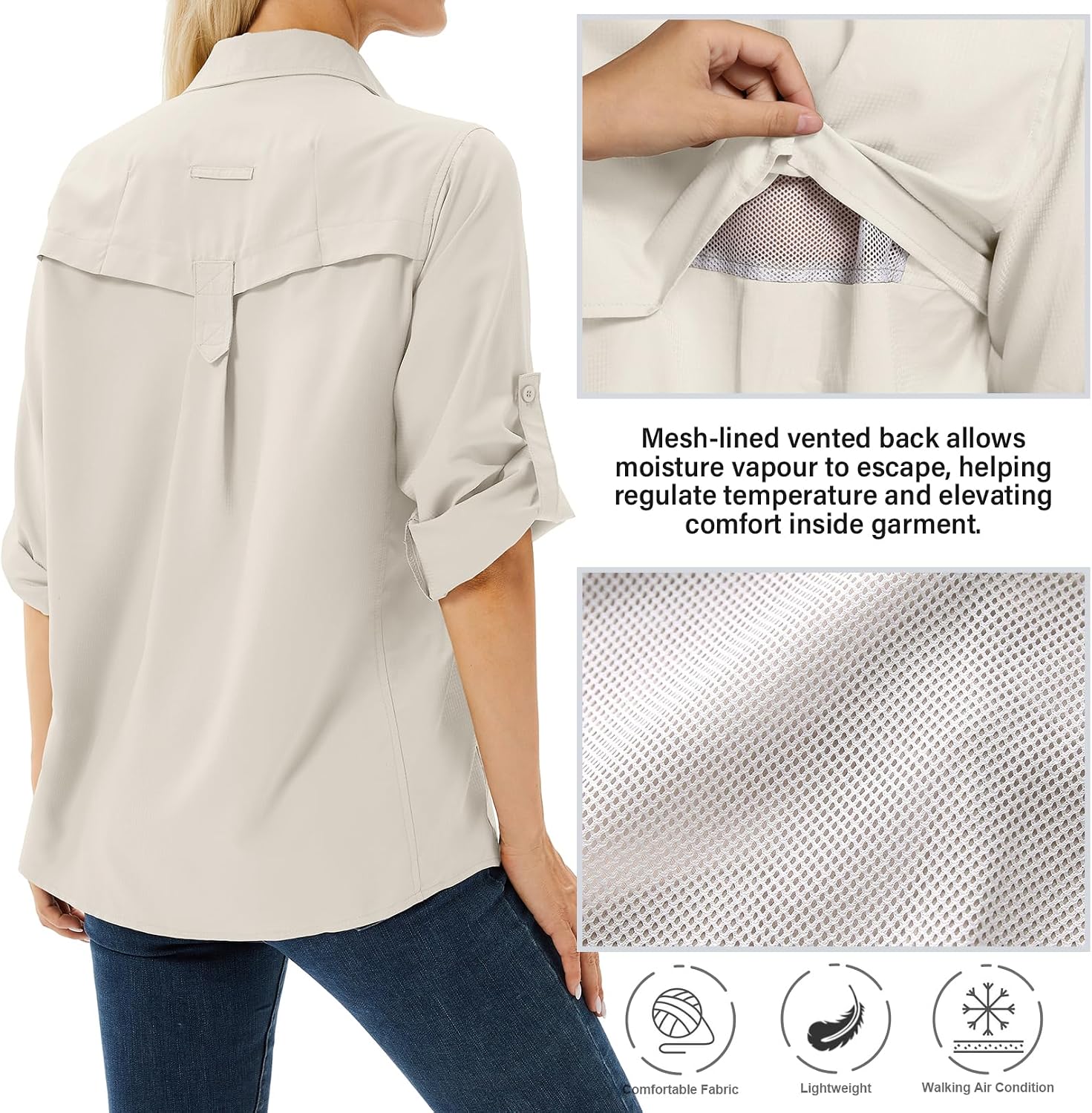 Women's UPF 50 Long Sleeve Sun Protection Safari Fish Hiking Shirts