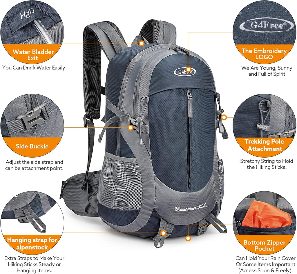G4Free 35L Hiking Backpack for Women Men, Water Resistant Outdoor Sports