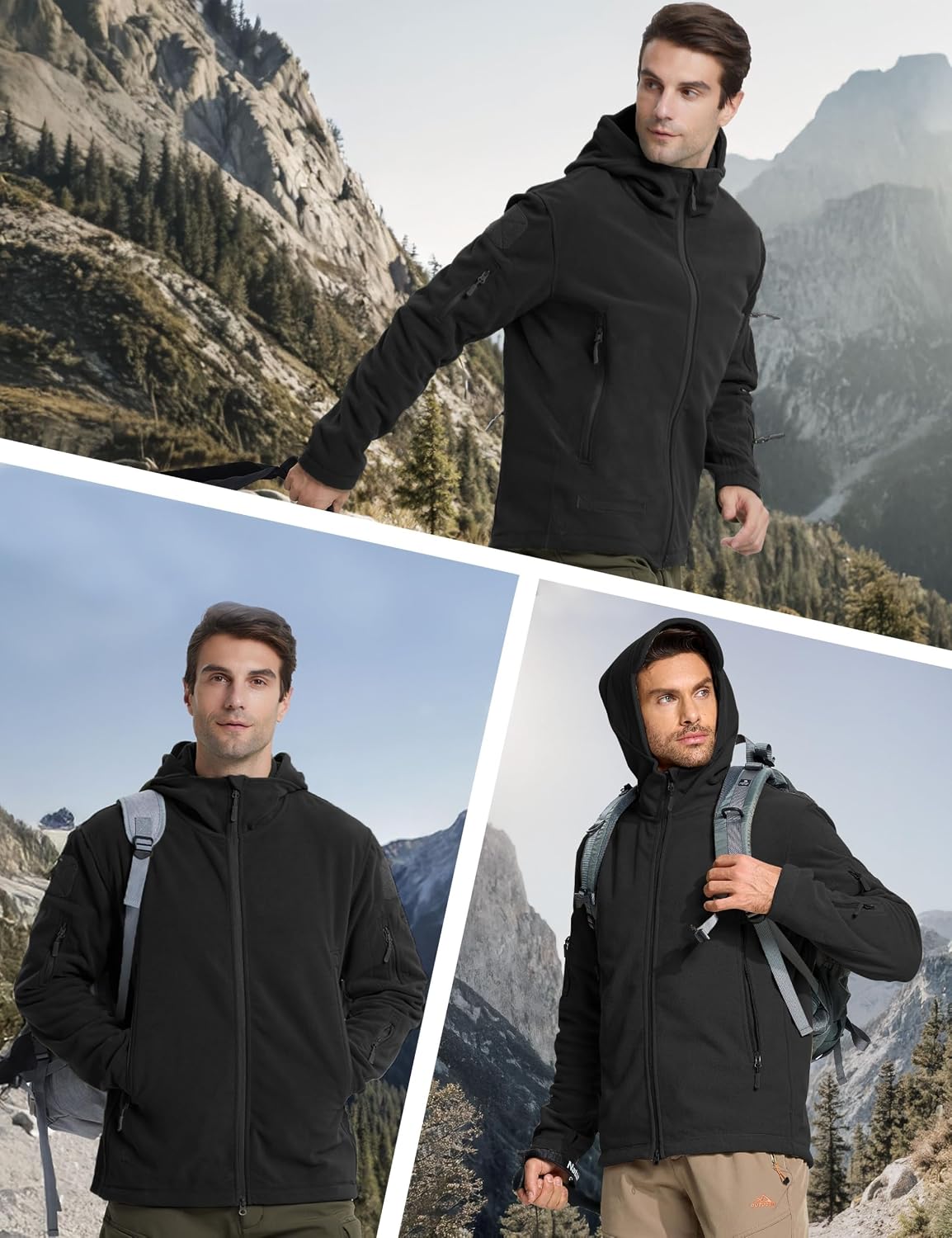 CRYSULLY Men's Military Tactical Sport Warm Fleece Hooded Outdoor Adventure Jacket Coats