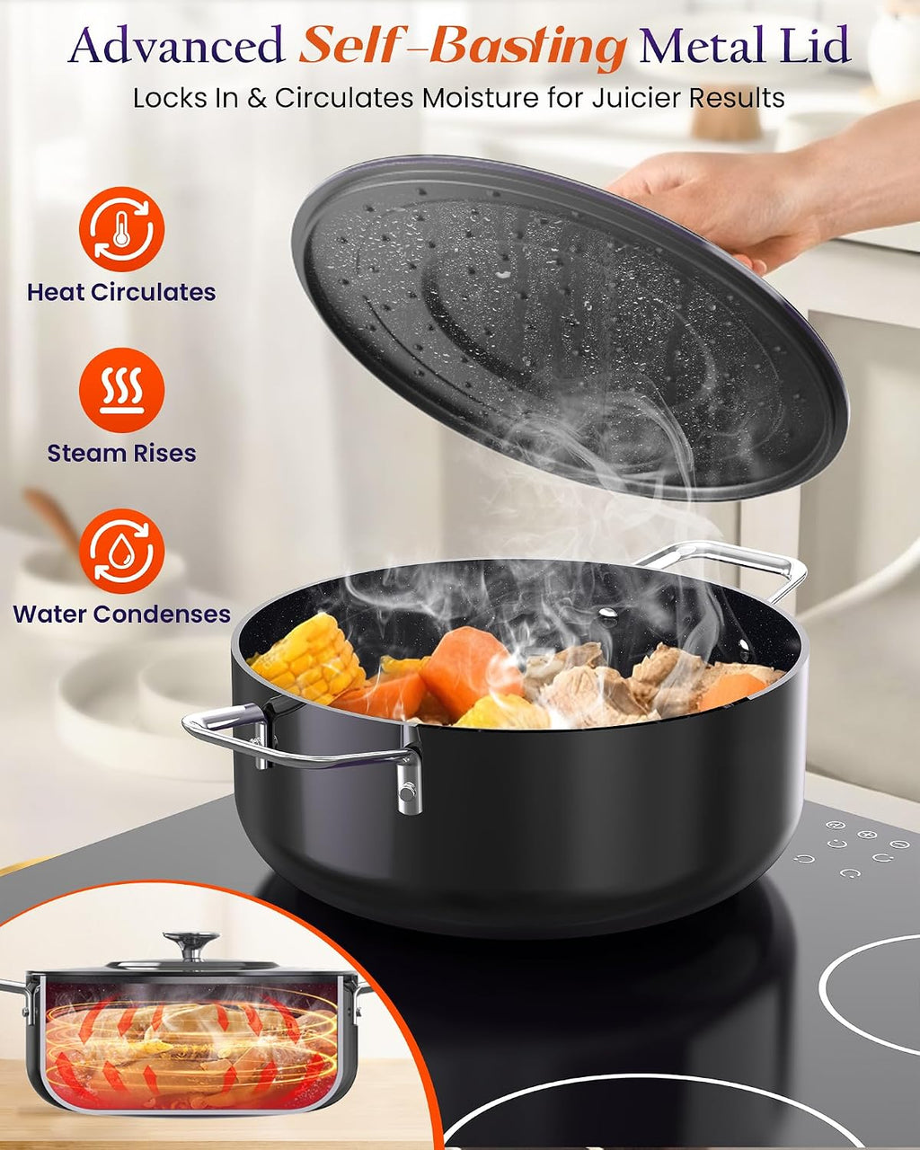 Nuwave Essential Series 5PC Ceramic Cookware Set PFAS-Free, Dishwasher Safe