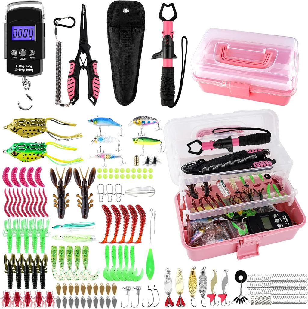 3-Layer Pink Fishing Tackle Box Lure kit with Tackle Included Fishing Gear