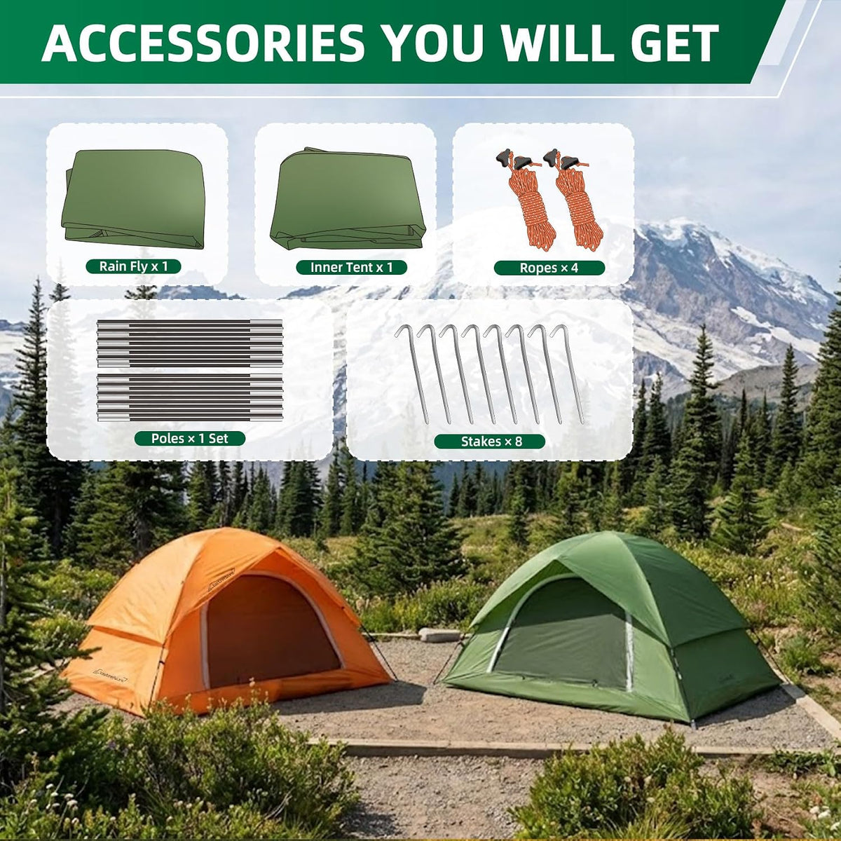 Clostnature Waterproof Camping Tent for 2 Person, 4 Person, Easy Setup Tent