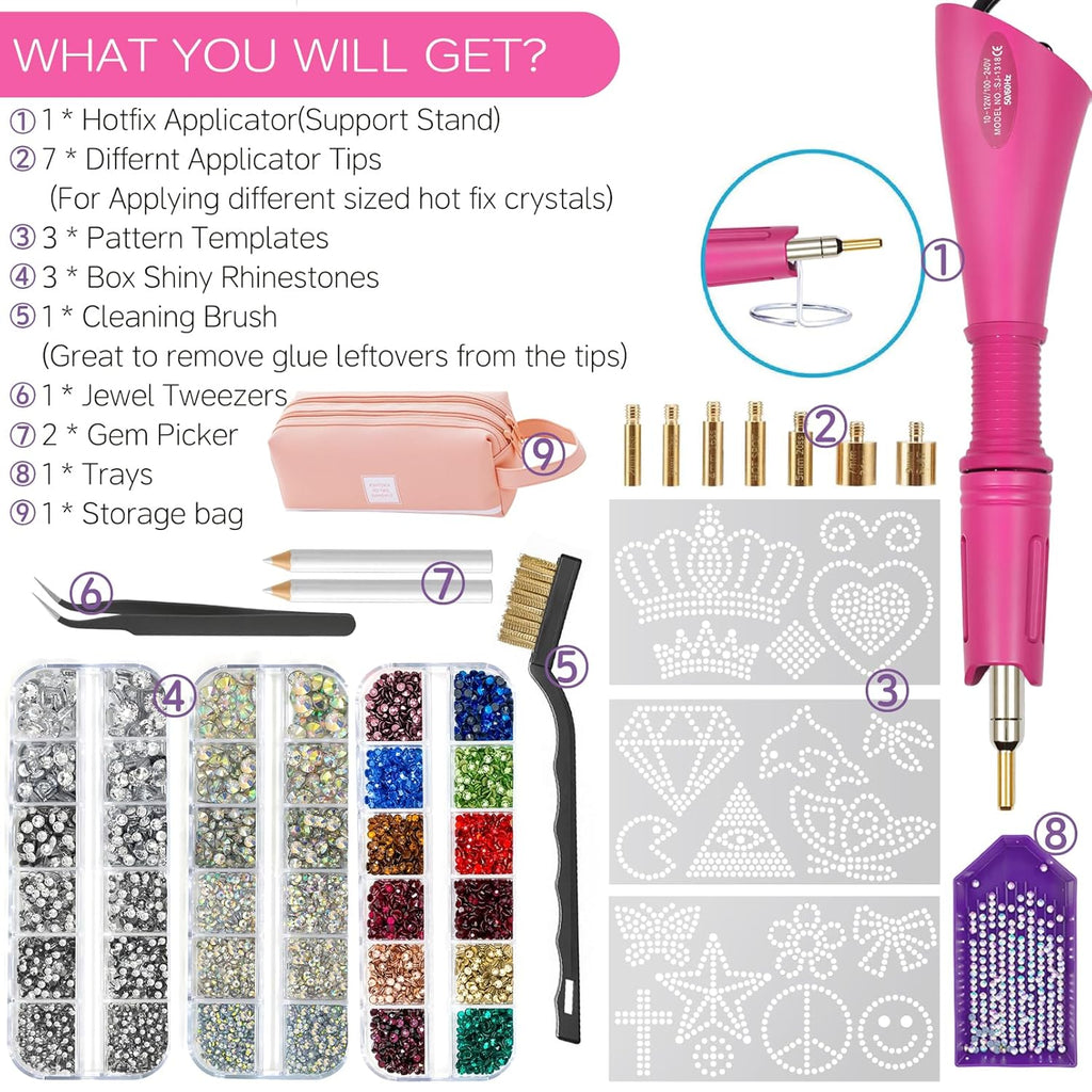 Hotfix Rhinestones Applicator DIY Kit with 4600 Crystals, 19 Pattern Design