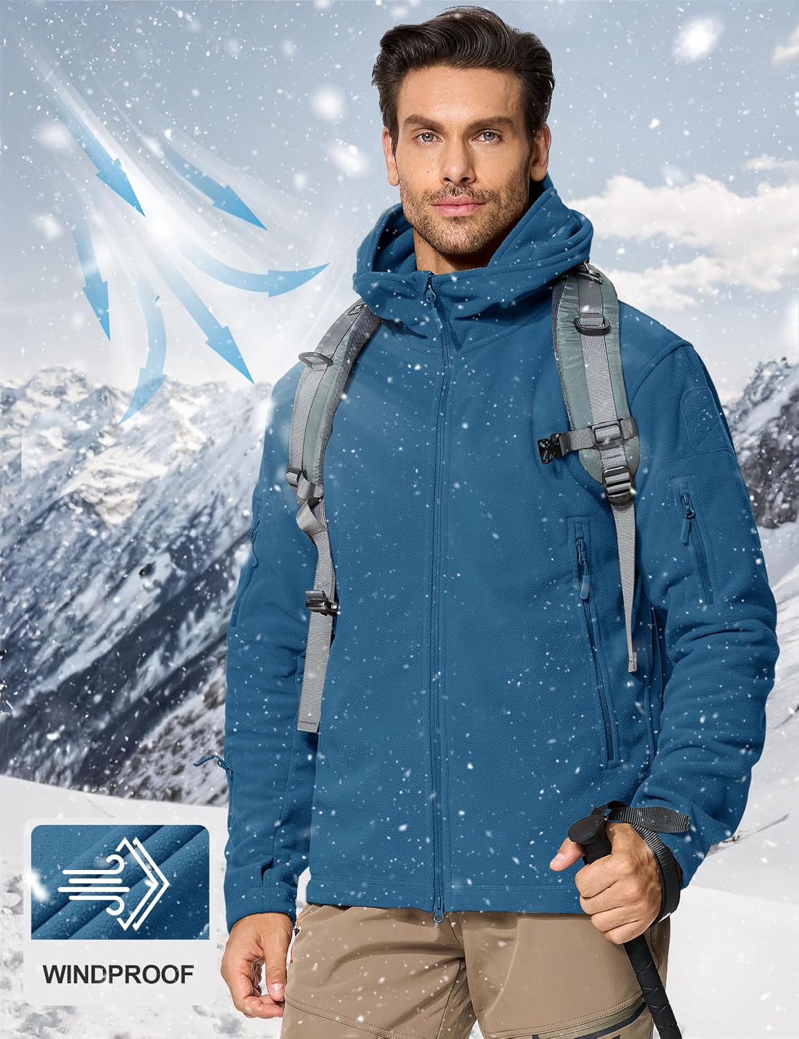 CRYSULLY Men's Military Tactical Sport Warm Fleece Hooded Outdoor Adventure Jacket Coats