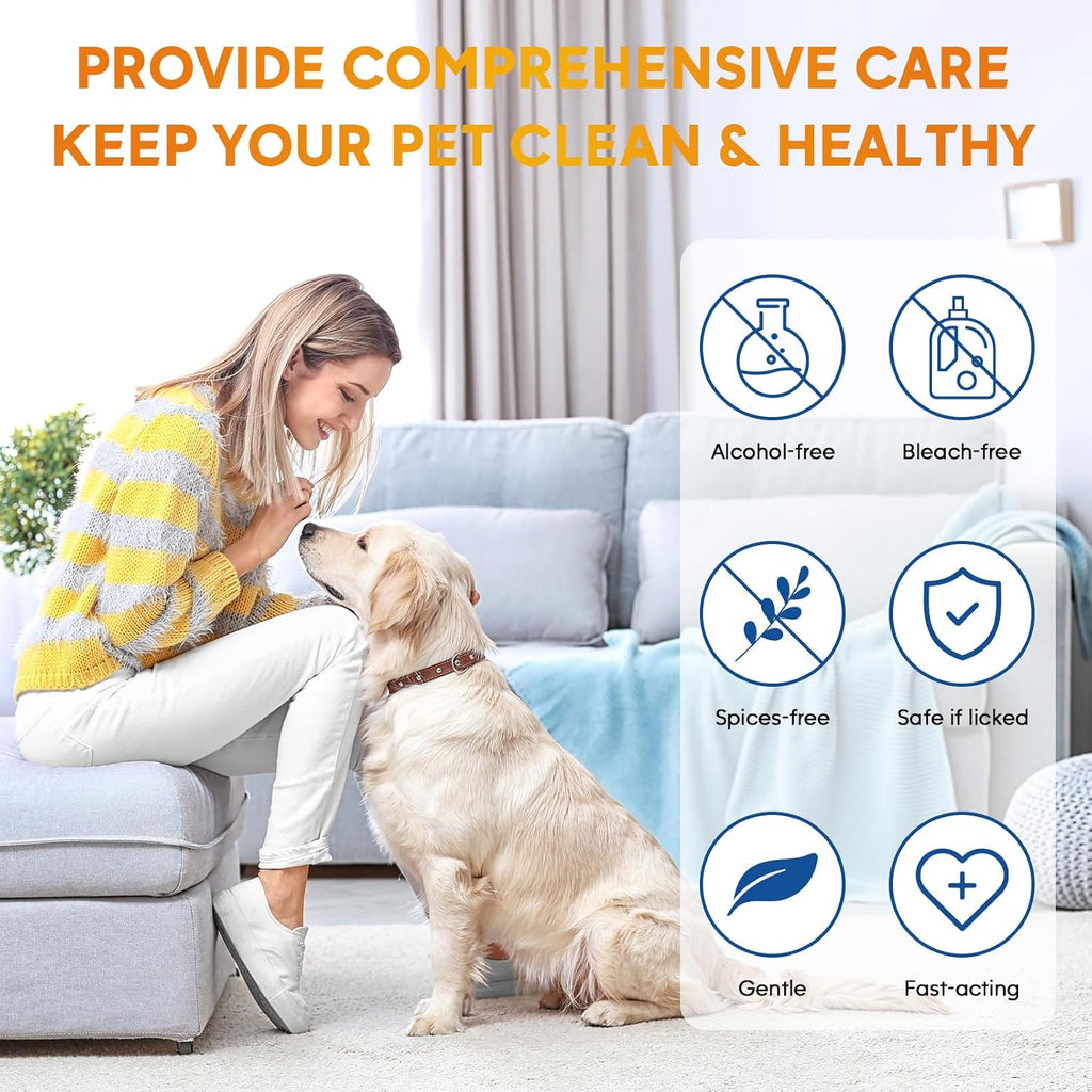 Pjordo Pet Essential Supplies for Dog & Cat, Cleaning Kit for Whole Body, Pet Wipes Cleaning Deodorizing, Grooming Wipes & Paw Cleaner, Finger Wipes for Teeth, Ear & Eyes, Suitable for Daily Care