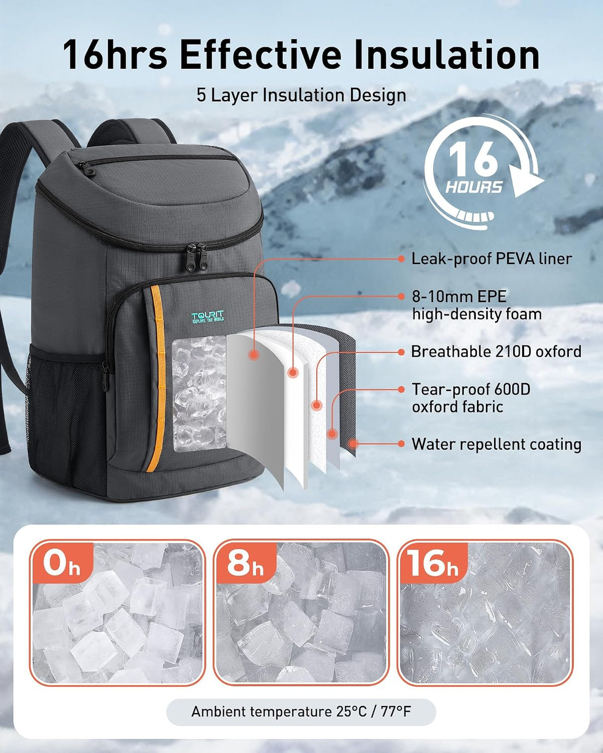 TOURIT Cooler Backpack Insulated 30 Cans, Lightweight Leak Proof Travel Cooler Bag, Soft Waterproof Backpack Cooler for Men Women, Camping Hiking Beach Travel Picnic