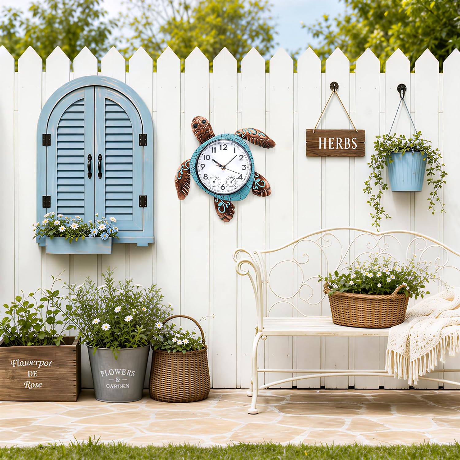 MUMTOP Turtle Outdoor Clock Waterproof for Patio Pool Garden Home