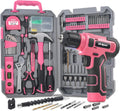 Hi-Spec Tool Set with 8V Drill Set Home DIY Repair & Maintenance, Pink