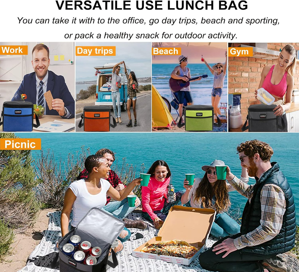 6 Can/5L Lunch Bag for Women Men Portable Lunch Box Small Cooler Bag Soft Collapsible Reusable Insulated Lunch Tote for Everyday Work Travel (Blue)