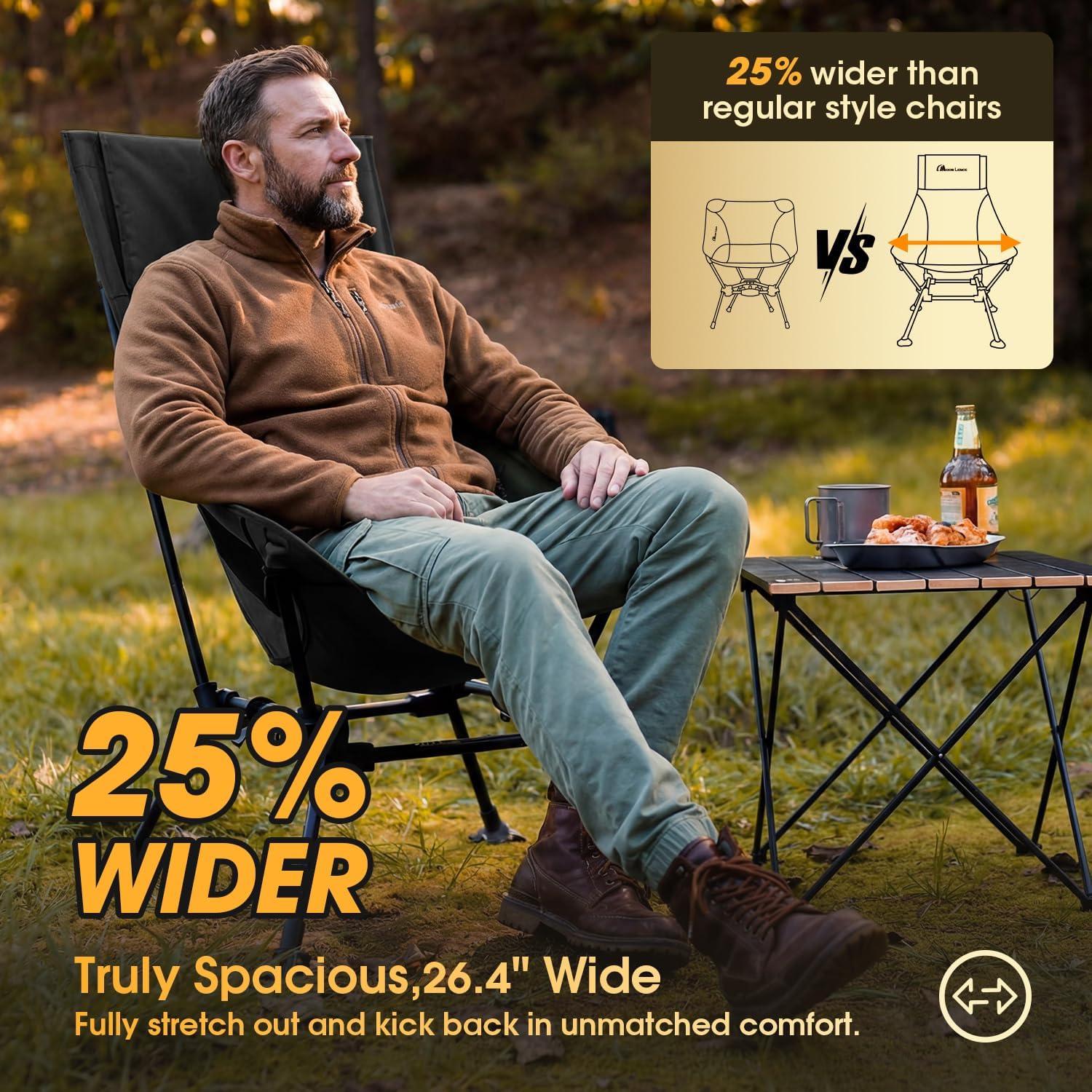 MOON LENCE Oversized High Back Camping Chair for Adults, Height Adjustable Folding Camp Chair | 400 lbs Capacity & 5.4 lbs Weight, Hidden Pillow Pocket Wide Seat for Camping Fishing Overlanding, Black