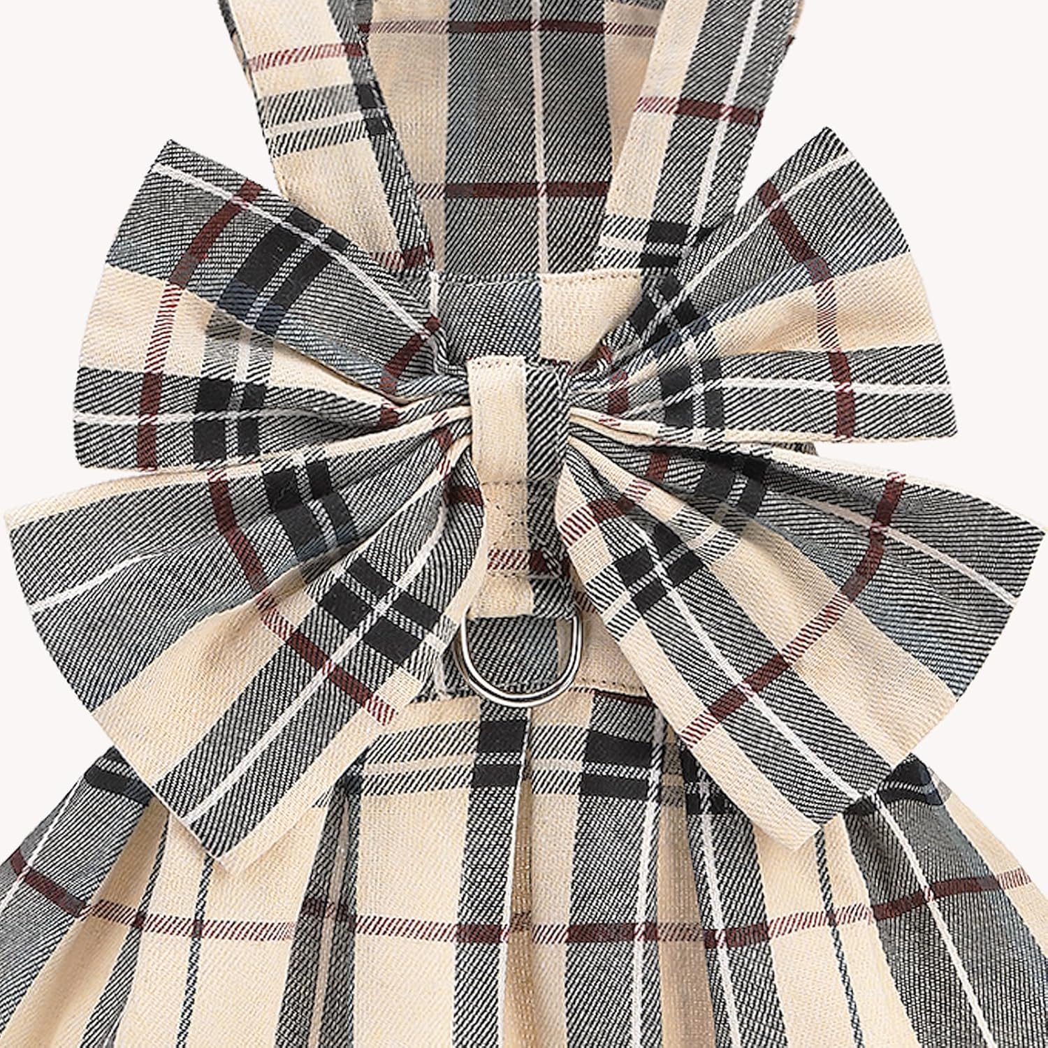 PUPTECK Classic Plaid Dog Dress with Bowknot Harness and Leash Set S
