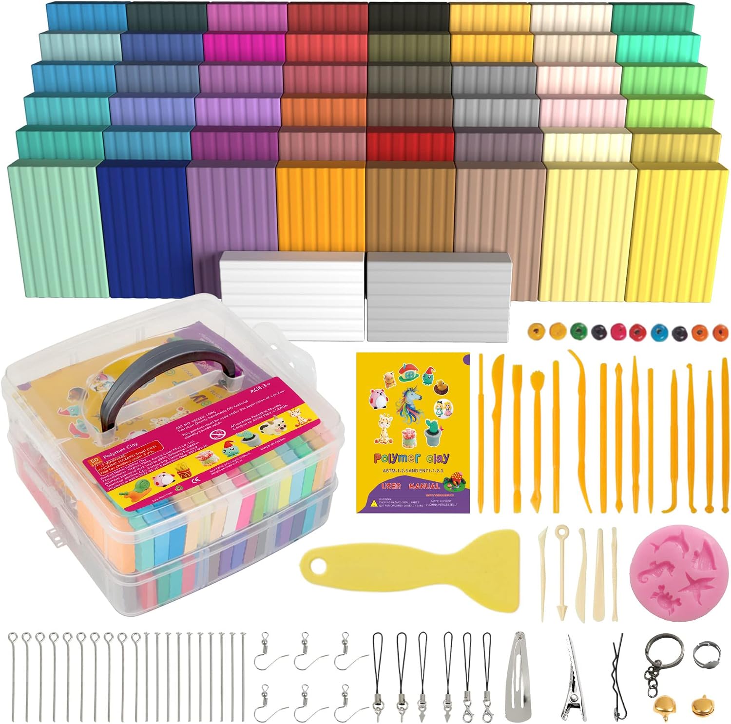 Aestd-ST Polymer Clay Kit 50 Colors, Oven Bake Modeling Clay for Kids