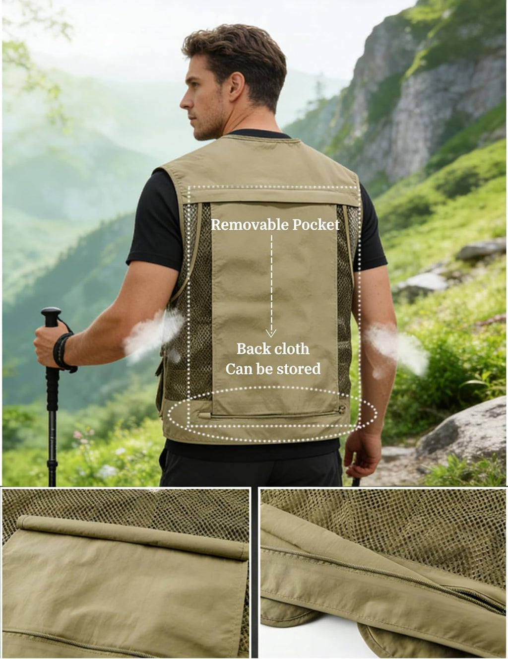 Men's Lightweight Mesh Fishing Vest Utility Outdoor Multi-Pocket Hunting Cargo Vest