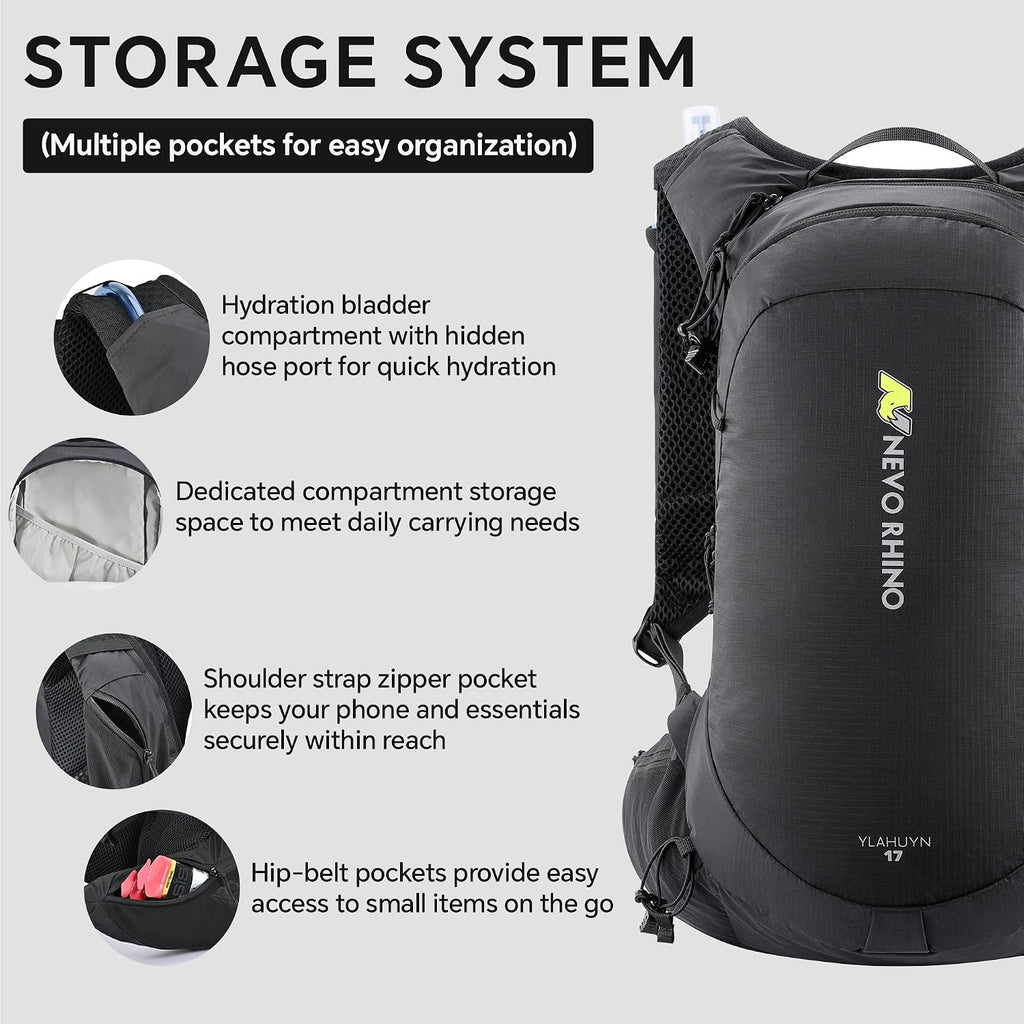 N NEVO RHINO 17L Hydration Backpack, Water Backpack with 500ml Soft Flask