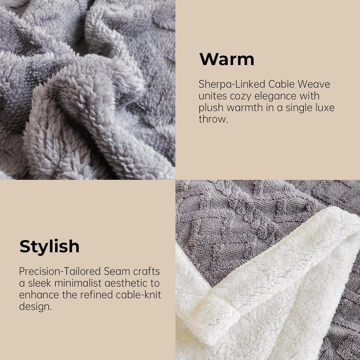 Full Size Reversible Sherpa Fleece Soft Blanket for Couch,Dark Gray,80"x90"