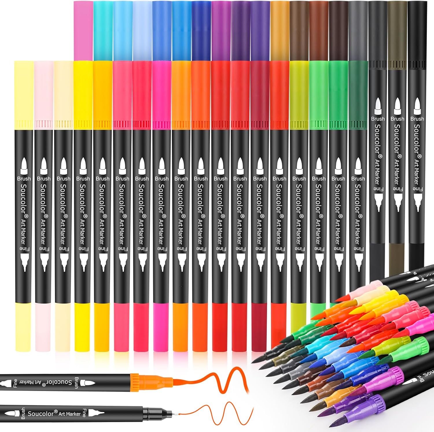 Soucolor 72 Dual Brush Markers Adult Coloring Books,Fine &Brush Double Pens