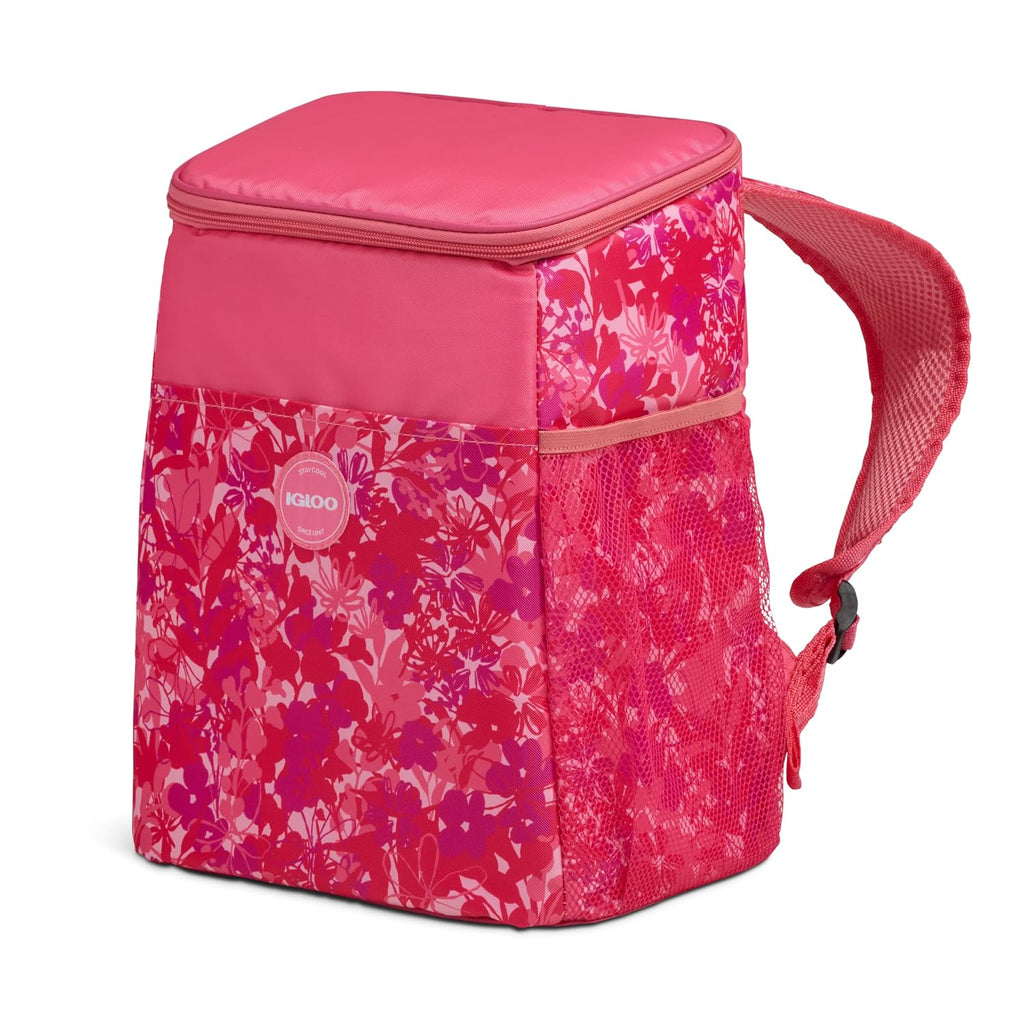 Igloo Print Essentials 18-Can Insulated Backpack Cooler, Floral Pink