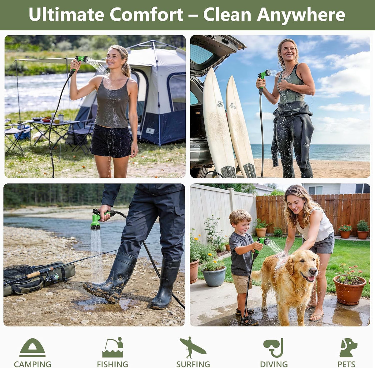 SPACEREST Portable Shower for Camping, 5-Gallon Water Tank, 1 Battery