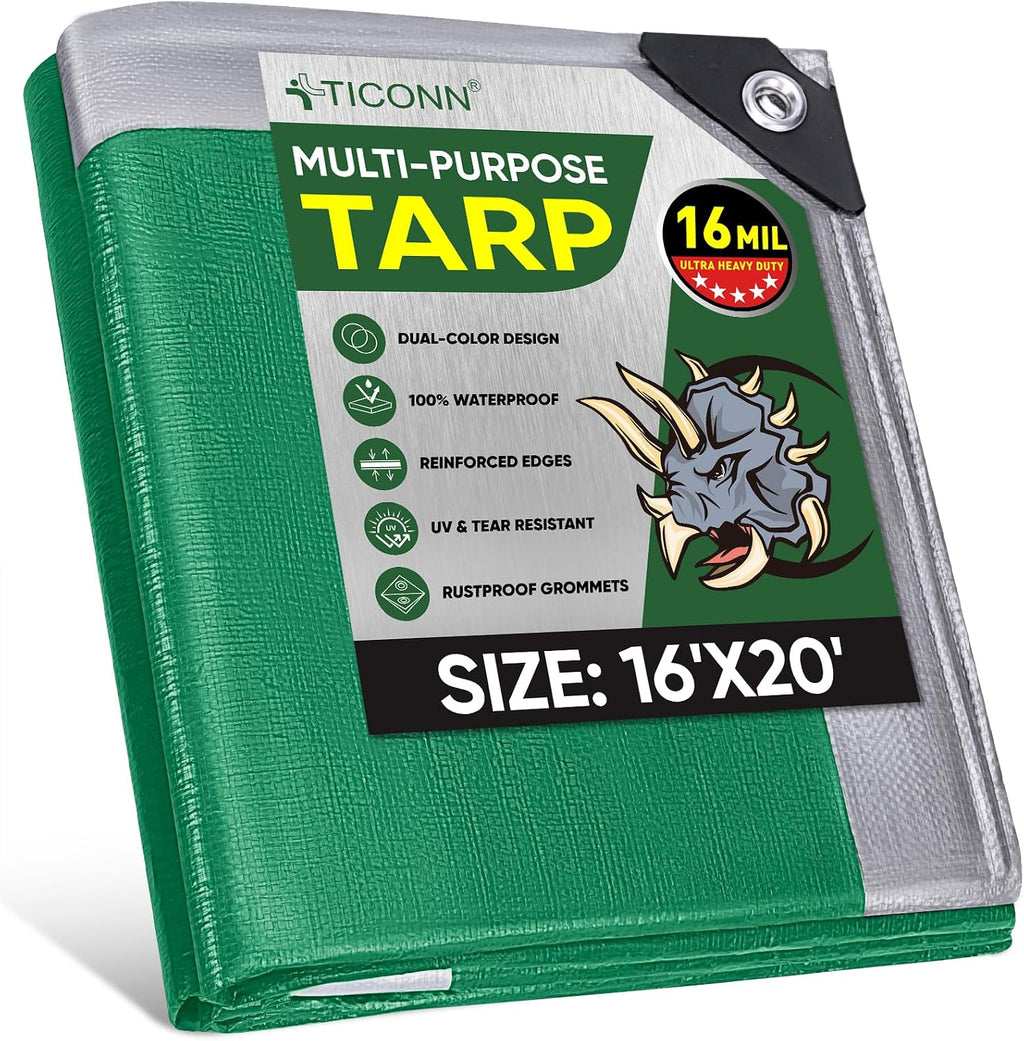 TICONN Heavy Duty Tarp Cover Waterproof, Extra Thick UV Resistant Tarpaulin