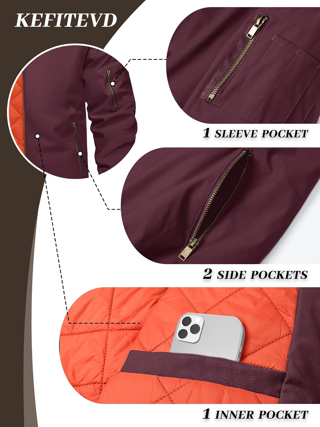 KEFITEVD Men's Bomber Jackets Winter Windbreaker Warm Full Zip Casual Coats