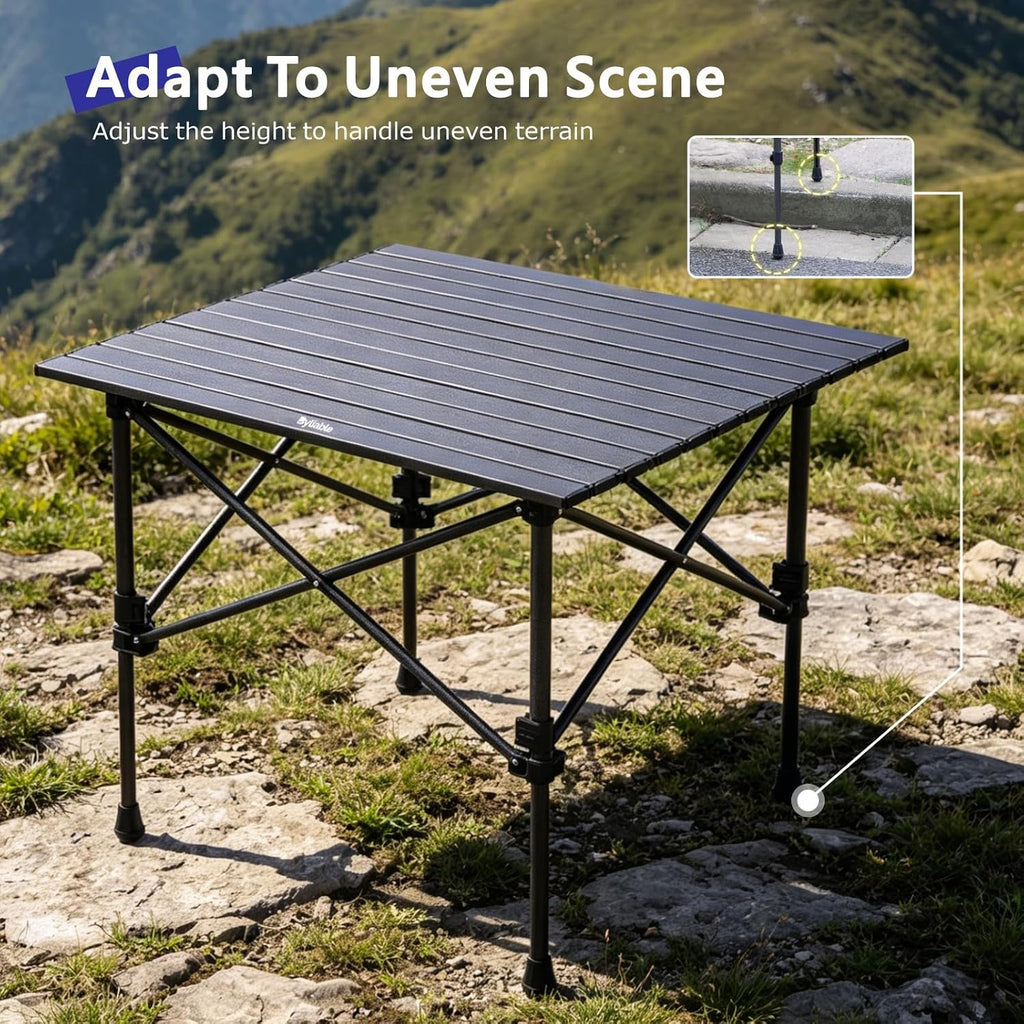 Byliable Folding Camping Square Table, Portable Aluminum for Outdoor, Black