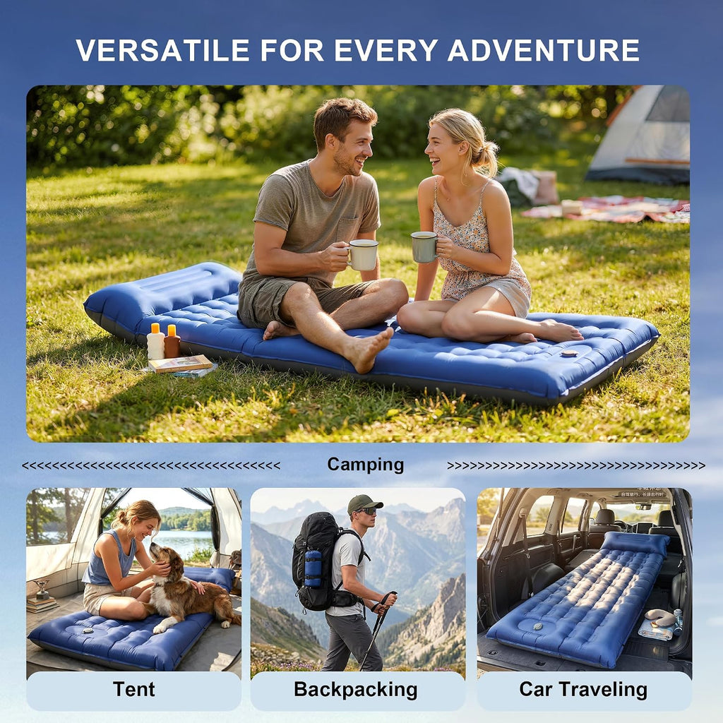 Camping Sleeping Pad 5.5" Thick with Pillow & Built-in Foot Pump