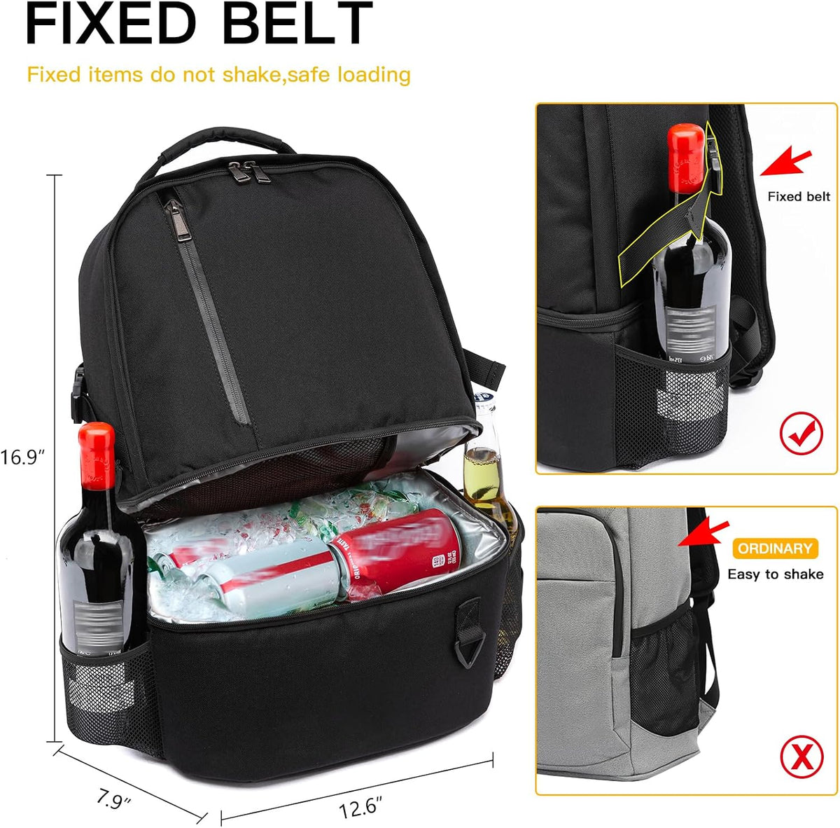 TUGUAN Dual Compartment Cooler Backpack Insulated 16Cans Lunch Box Backpack