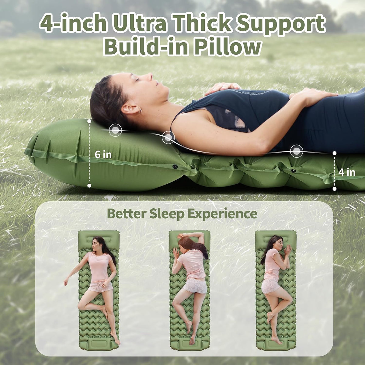 Sleeping Pad for Camping, 4in Ultralight Inflatable Camping Mat