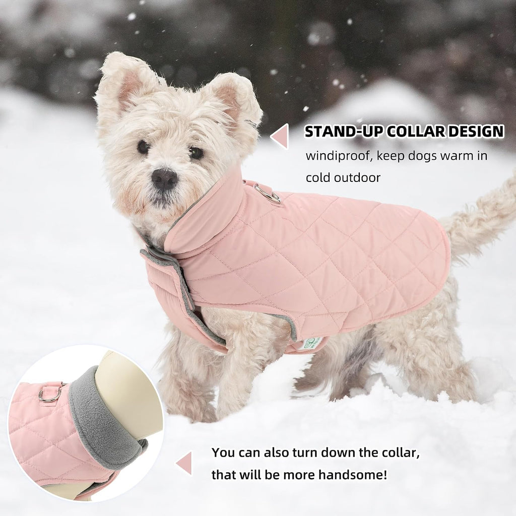 Mile High Life Dog Warm Coat, Small Dog Winter Jacket Windproof Water Resistant Cold Weather Coats Cozy Snow Jacket Vest for Puppies (Pink, Medium Chest: 17.3")