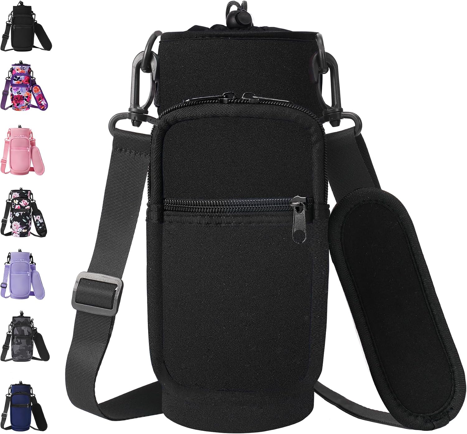 AceTreker 32 40 oz Water Bottle Carrier with Strap, Neoprene Water Bottle Sleeve Bag with 2 Pockets Insulated Flask Sling Holder for Walking Hiking Gym