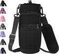 AceTreker 32 40 oz Water Bottle Carrier with Strap, Neoprene Water Bottle Sleeve Bag with 2 Pockets Insulated Flask Sling Holder for Walking Hiking Gym