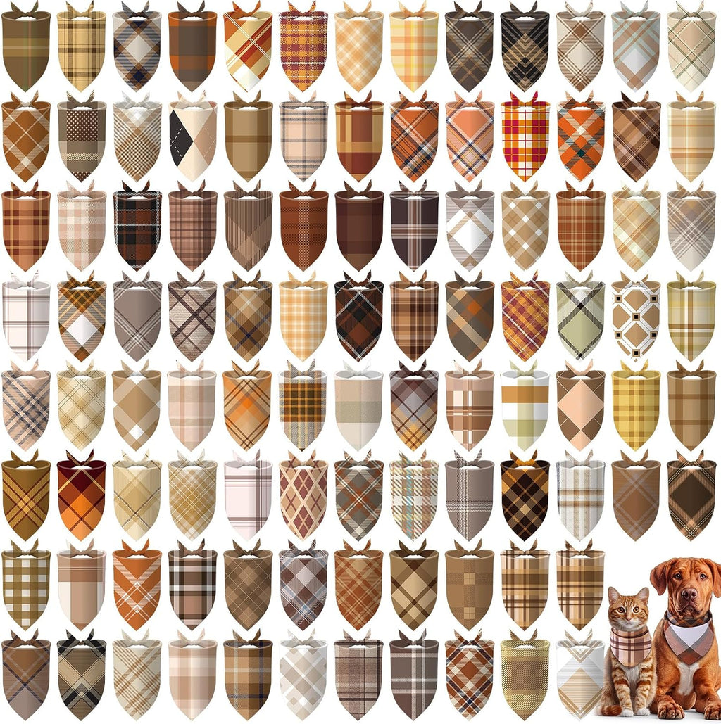 Huhumy 100 Pcs Fall Dog Bandanas Bulk Plaid Bandanas for Fall Dog Costume