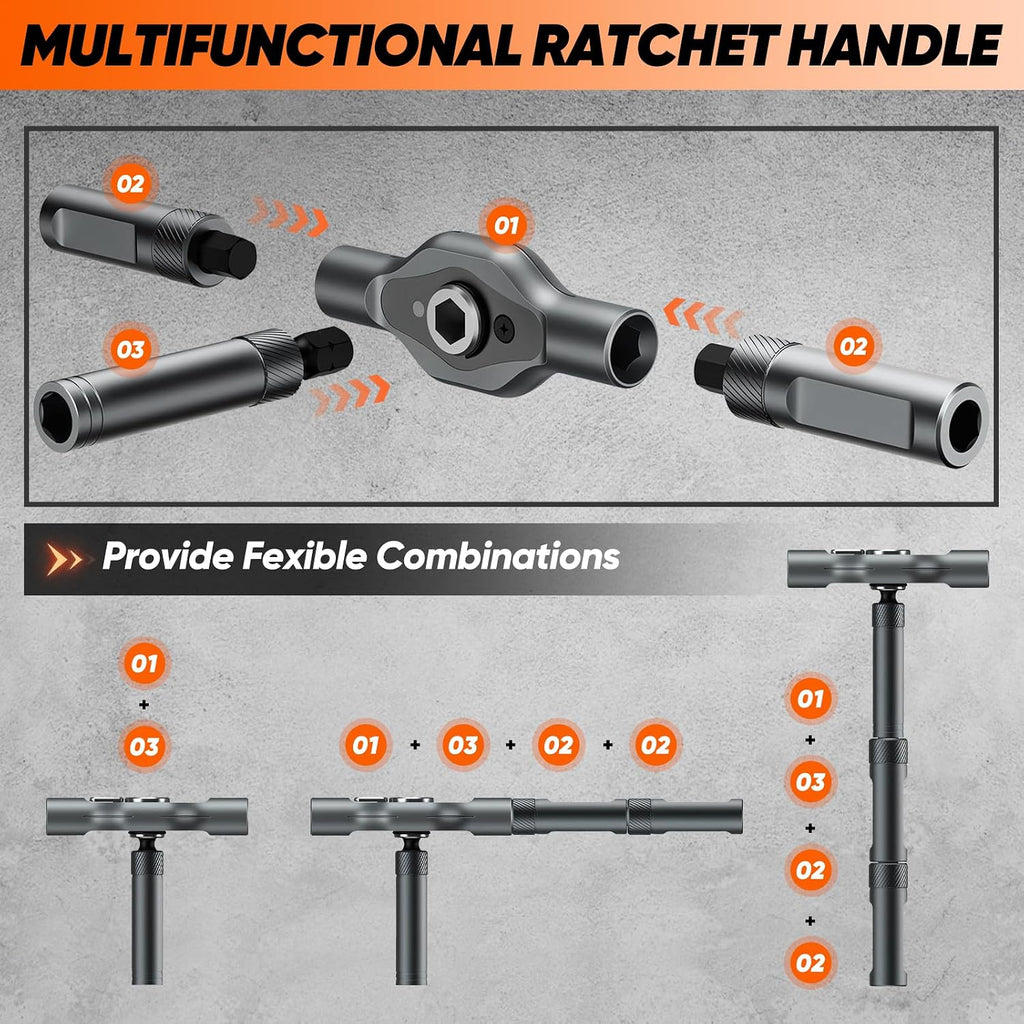 Saker 42-in-1 Magnetic Ratchet Screwdriver Set With T-Handle Grey