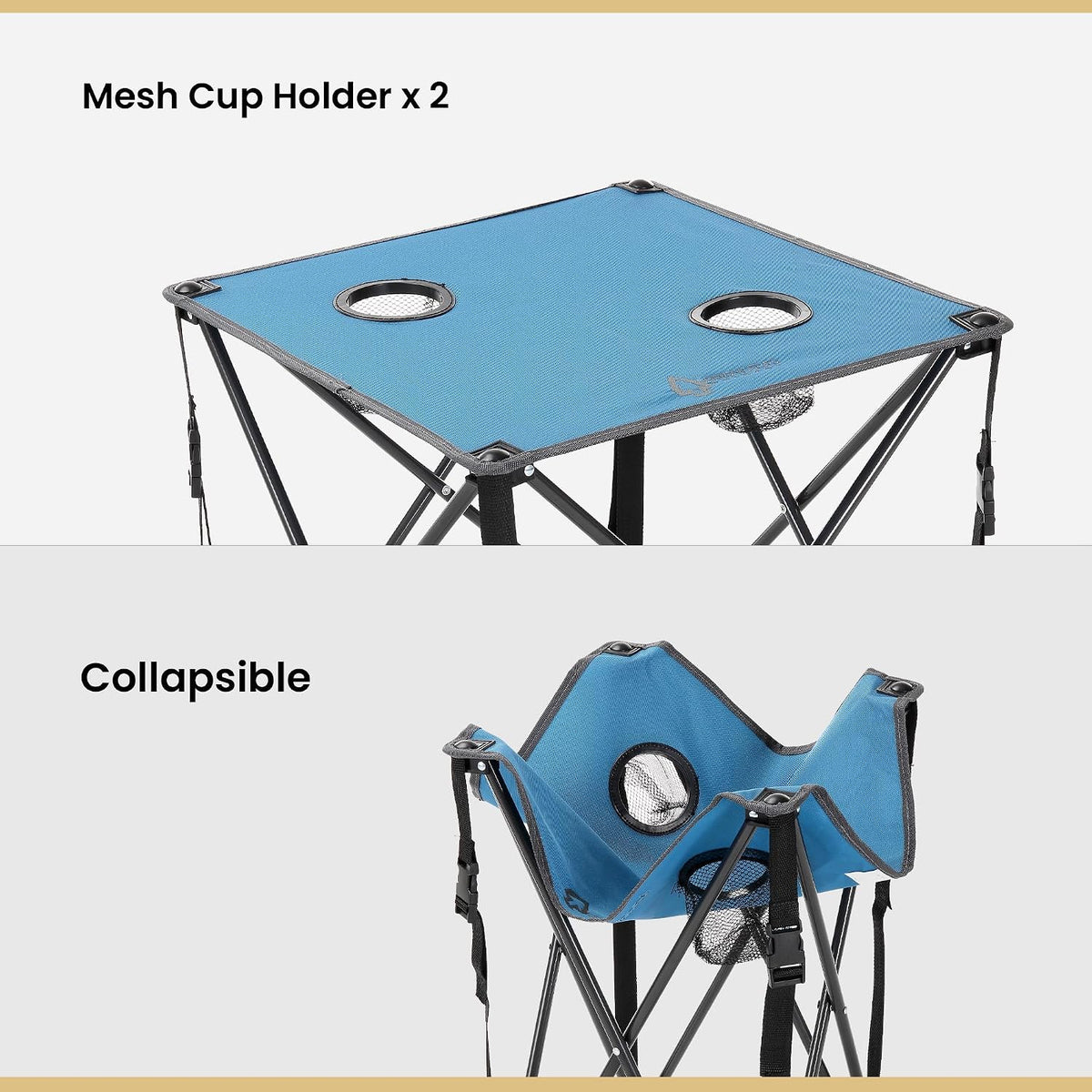 ARROWHEAD OUTDOOR 26” (66cm) Portable Camping Folding Table, 2 Cup Holders, Square, Carrying Case, Steel Frame, High-Grade 600D Canvas