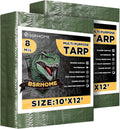 Tarps Waterproof 10x12 Feet, 2 Pack Heavy Duty Green Tarp Cover 8 Mil Thick, Resistant Plastic Tarpaulin with Metal Grommets, Outdoor Tent Cover for Emergency Rain