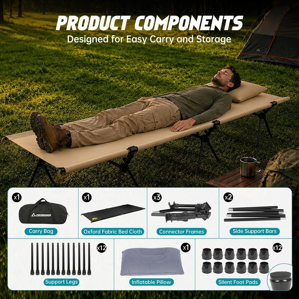 Portable Camping Cot for Adults, Heavy-Duty Folding Cot Bed