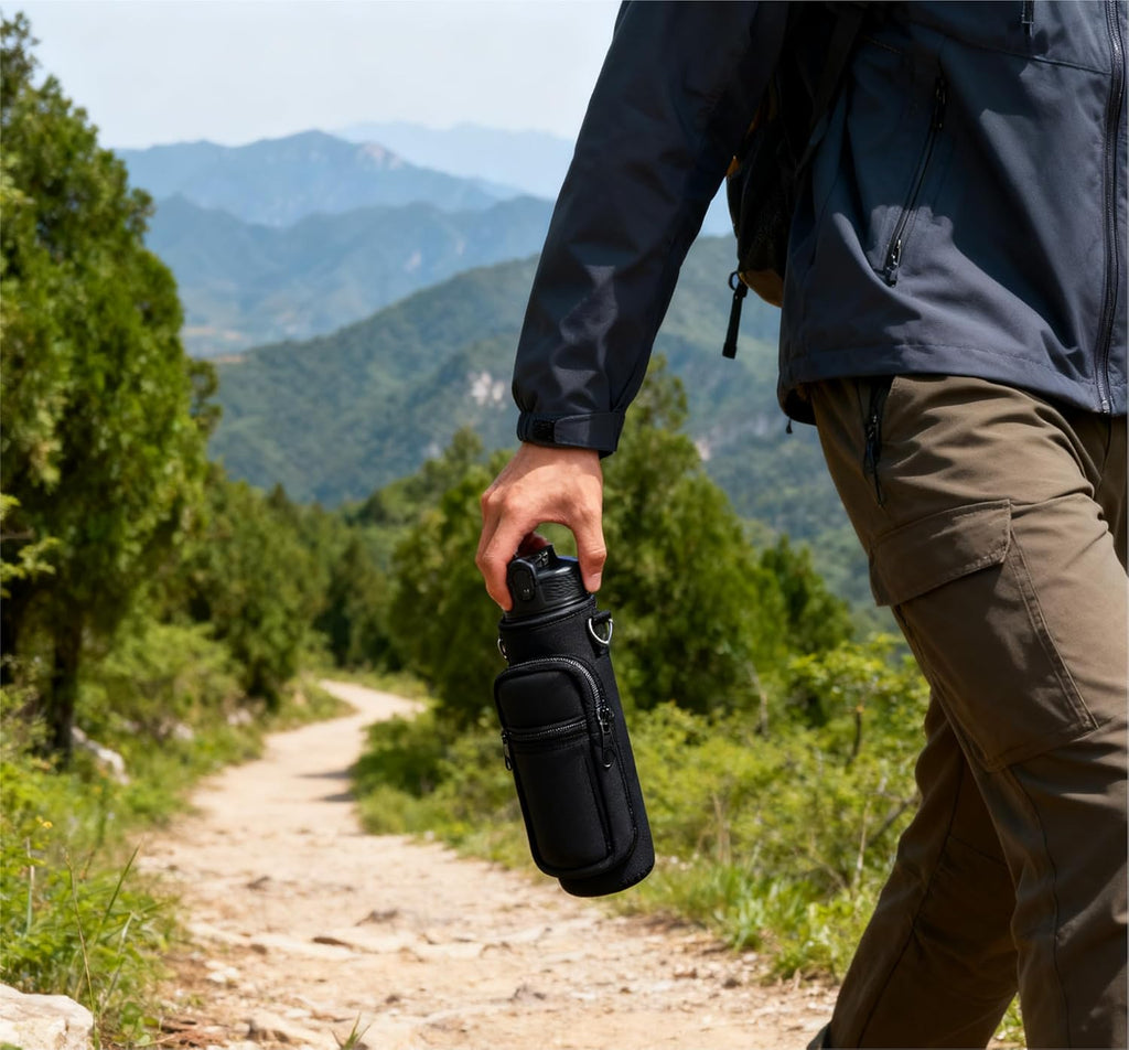 Water Bottle Sling Bag with Storage Pockets & Strap for Hiking Gym Walking
