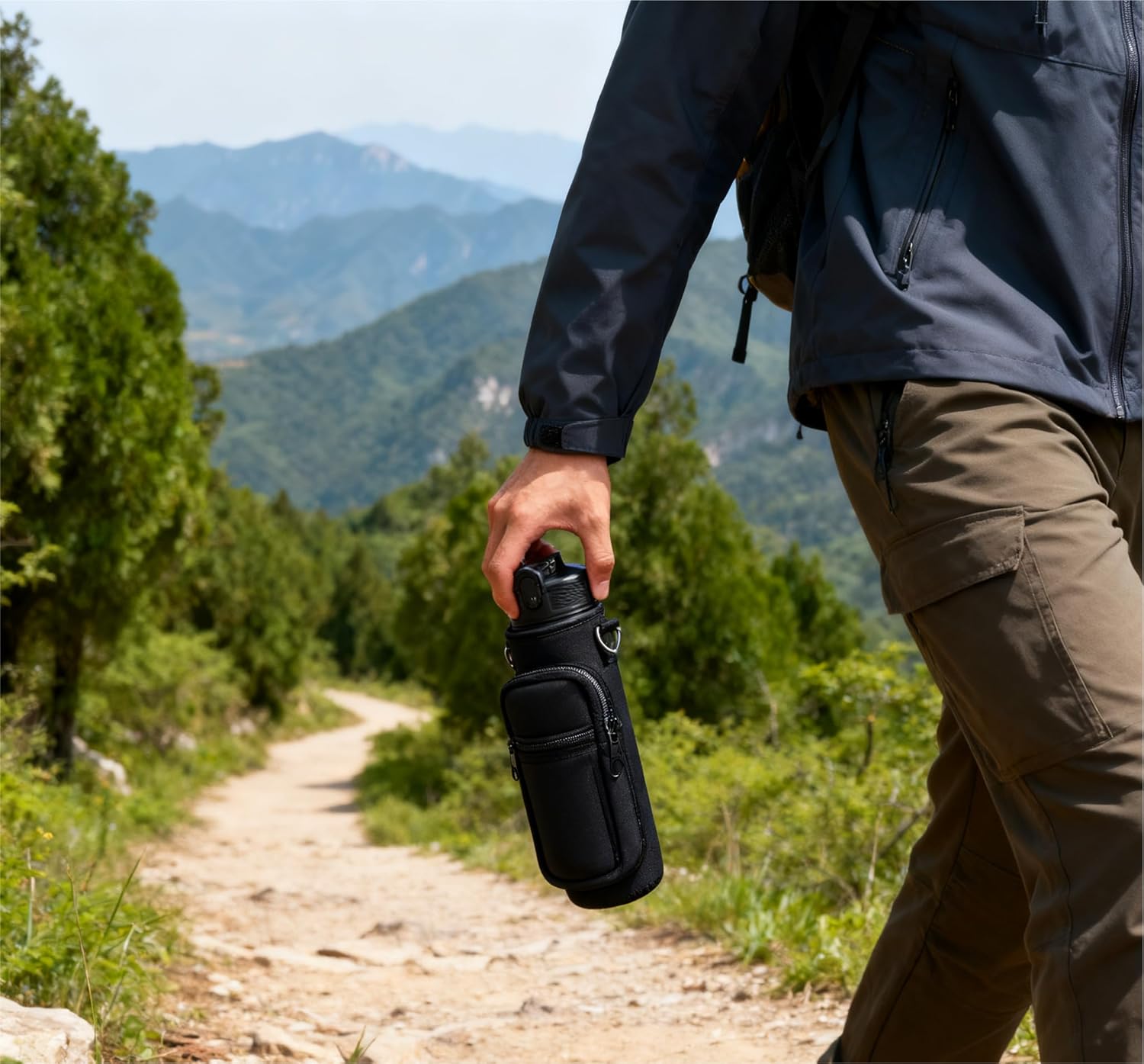 Water Bottle Sling Bag with Storage Pockets & Strap for Hiking Gym Walking