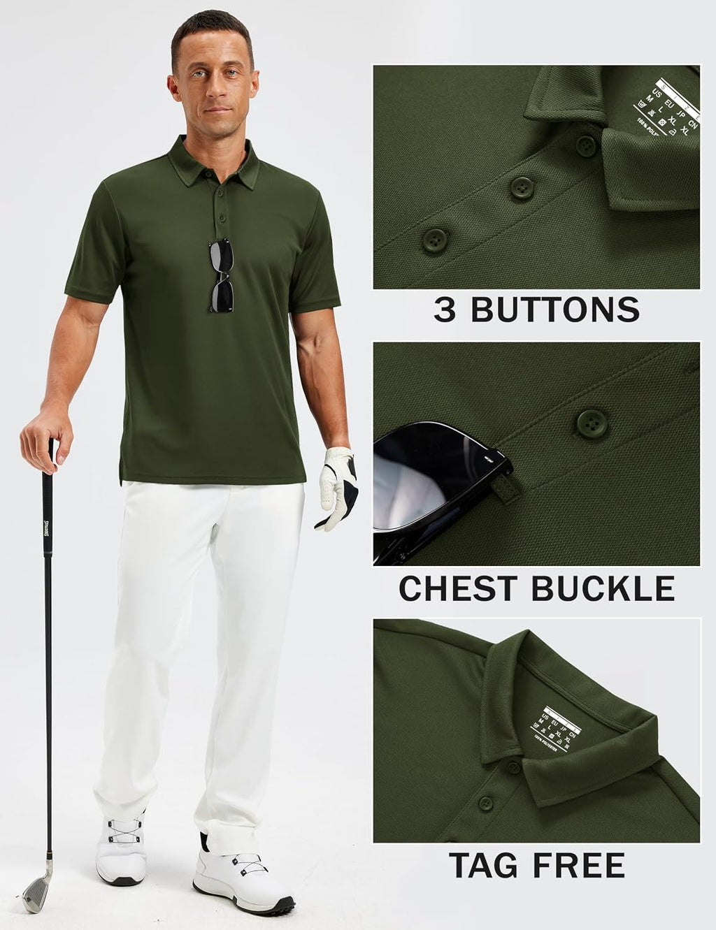 TACVASEN Men's Polo Shirts Short Sleeve Dry Fit Collared Golf Shirt