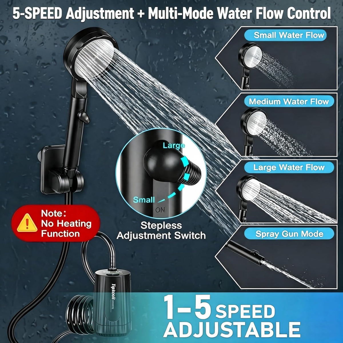 Portable Shower for Camping: 10000 mAh Rechargeable Shower, IPX8 Waterproof,High-Pressure Flow Camp Shower Pump,5-Speed Outdoor Shower with LED Display, Camping Gifts, Dog Bath, Hiking