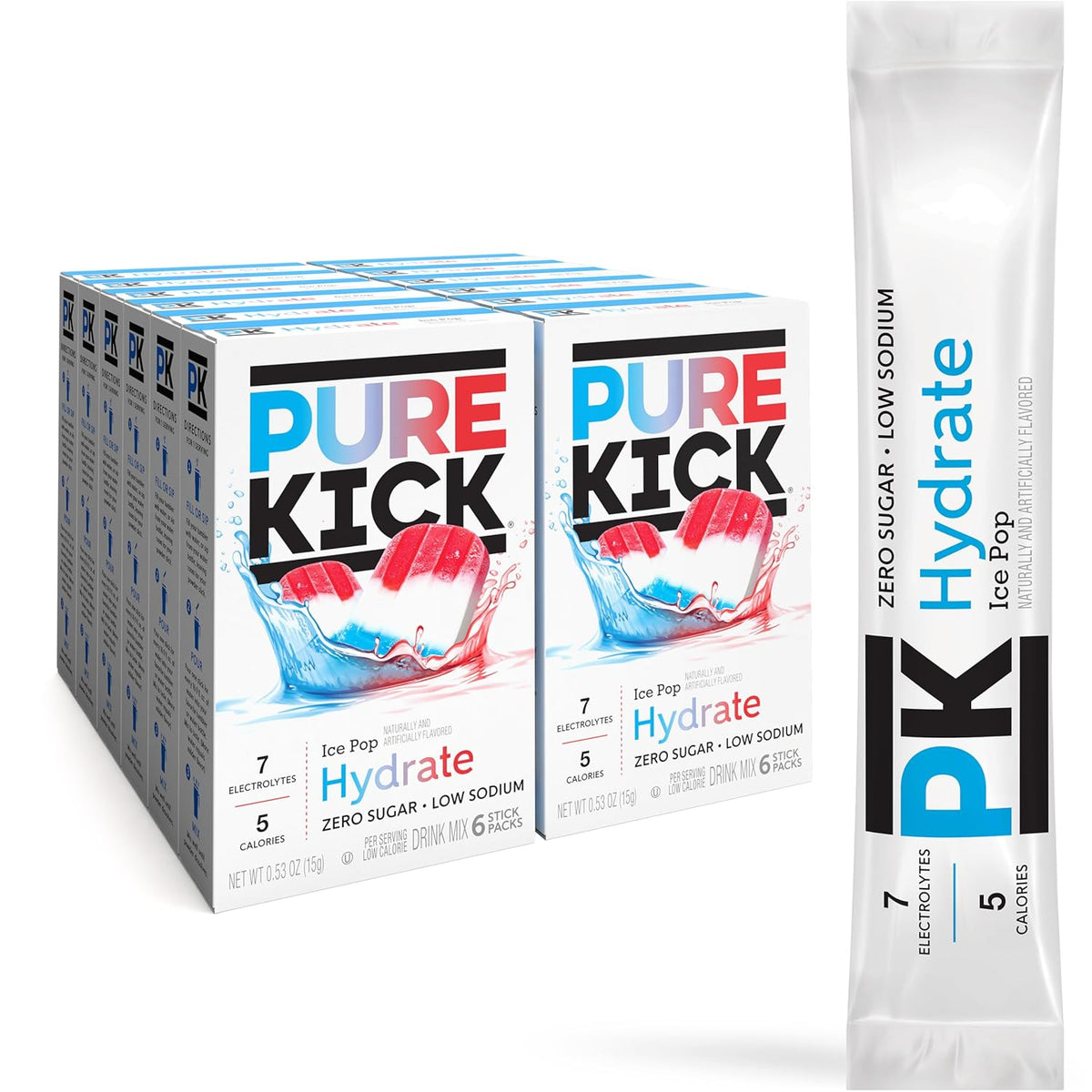 Pure Kick Hydration Singles To Go Water Drink Mix, Ice Pop, 72 Packets