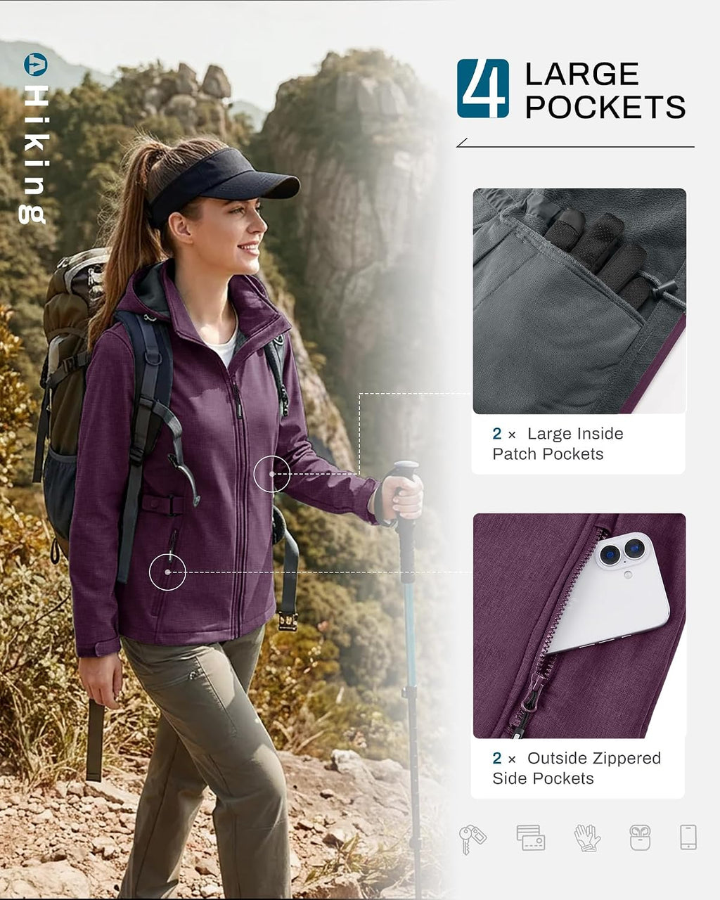Outdoor Ventures Women's Fleece Lined Rain Jacket Waterproof Softshell Coat