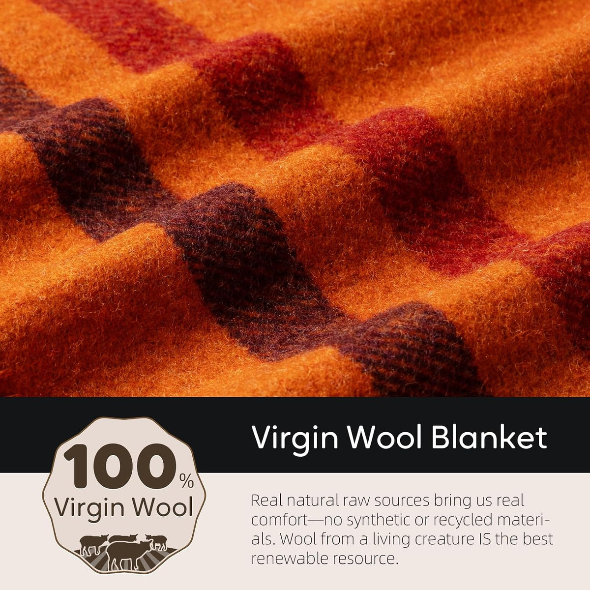 Molithe 100% Wool Blanket, 62" x 48", Warm, Thick, Military, Camping Gear