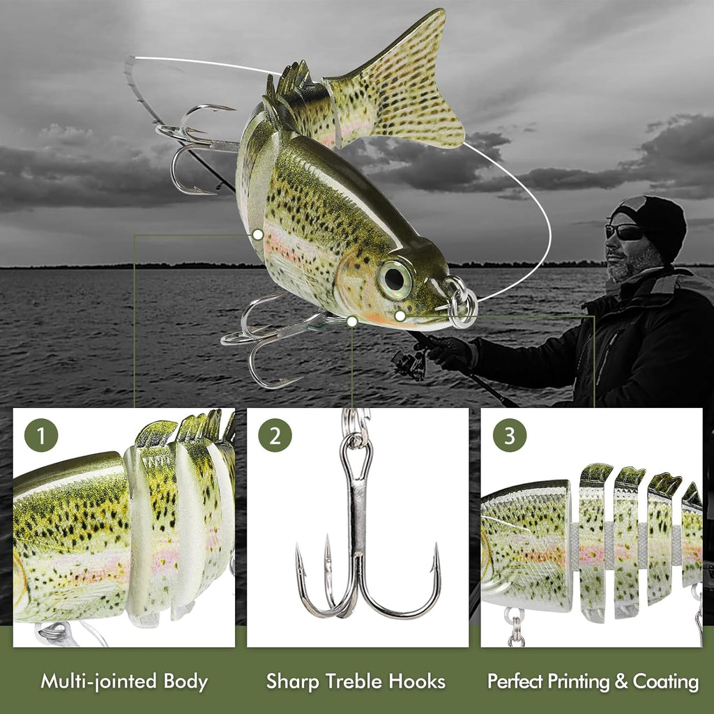 TRUSCEND Swimmax Easy Catch Fishing Lures with BKK Hooks, Wiggling, Vibrating, Rattling and Gurgling for More Bites, Heavy-Duty Dyneema Fiber Jointed Swimbaits for Bass, Trout, Crappie, Walleye, Pike