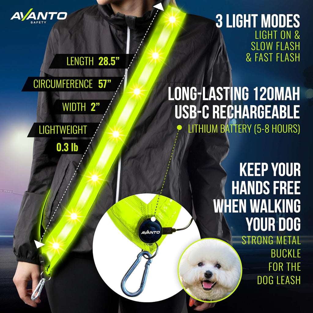 AVANTO LED Reflective Sash,Original, Running Lights for Runners,USB Rechargeable